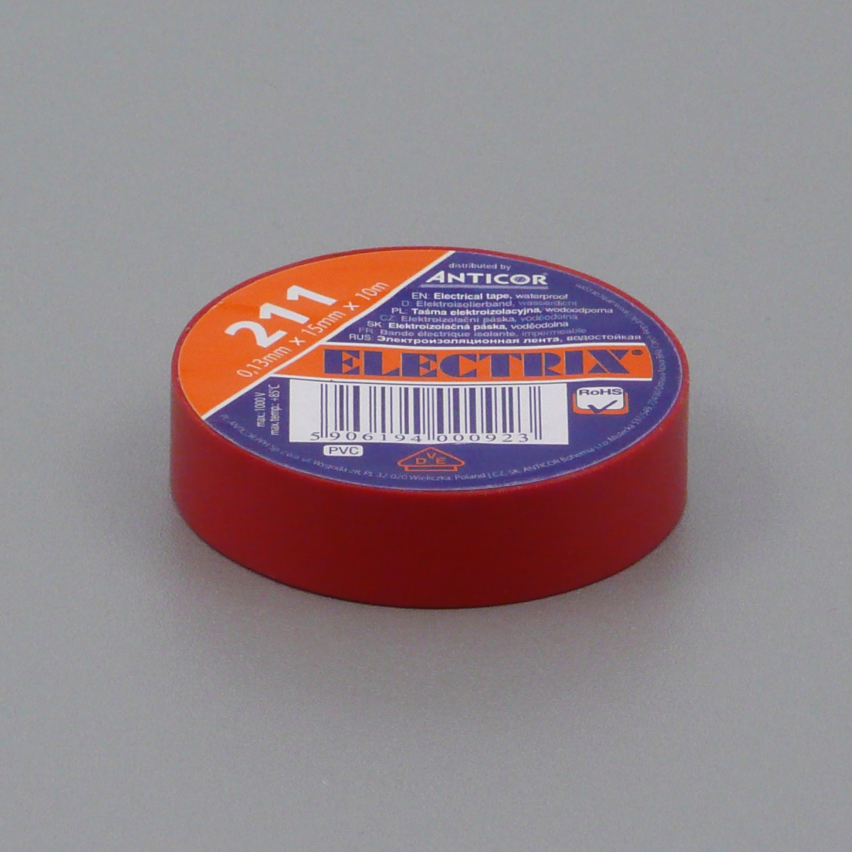 Izolační páska PVC, 15 mm, 10 m, červená